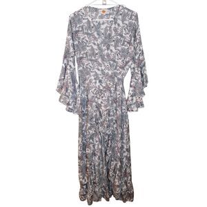 Marigold Lane Dress Multicolor Women Size L Silk Blend Ruffles Wrap Dress Floral